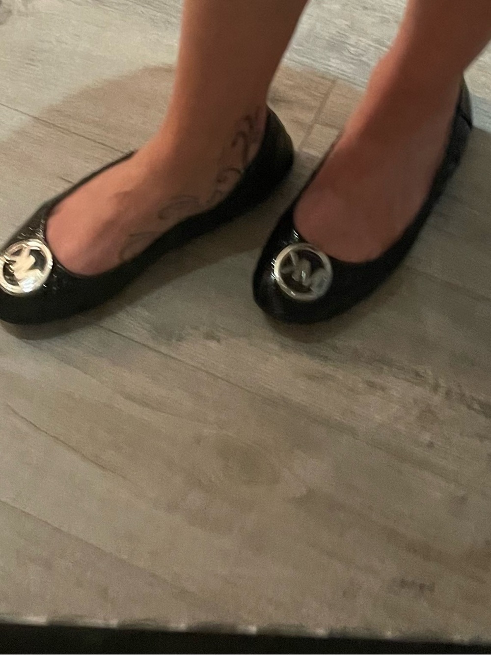 Michael Kors Black Patent Logo Round-Toe Ballet Flats